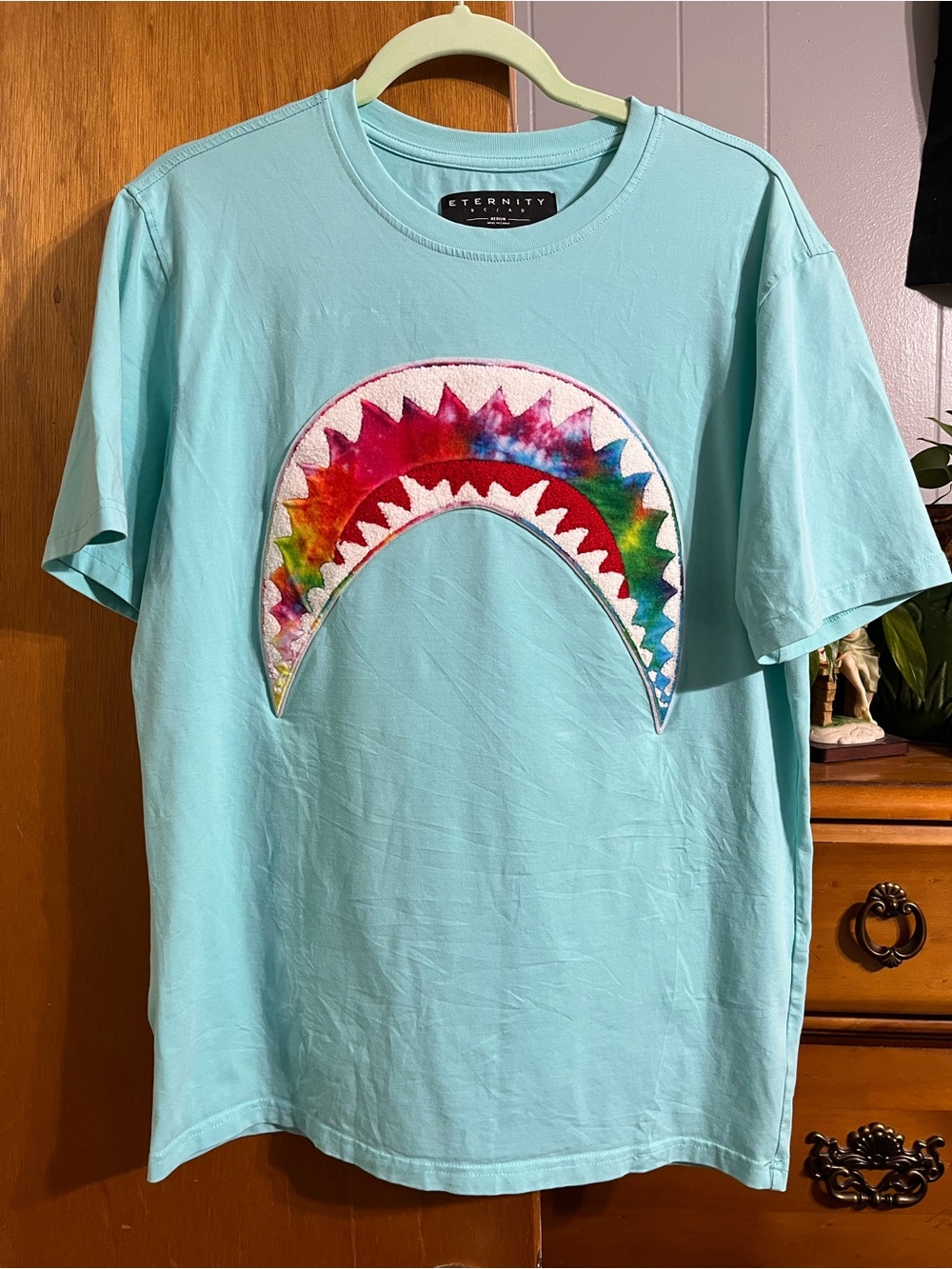 Eternity BC/AD Tie-Dye Shark Mouth Sky Blue Size Medium Crewneck T-Shirt